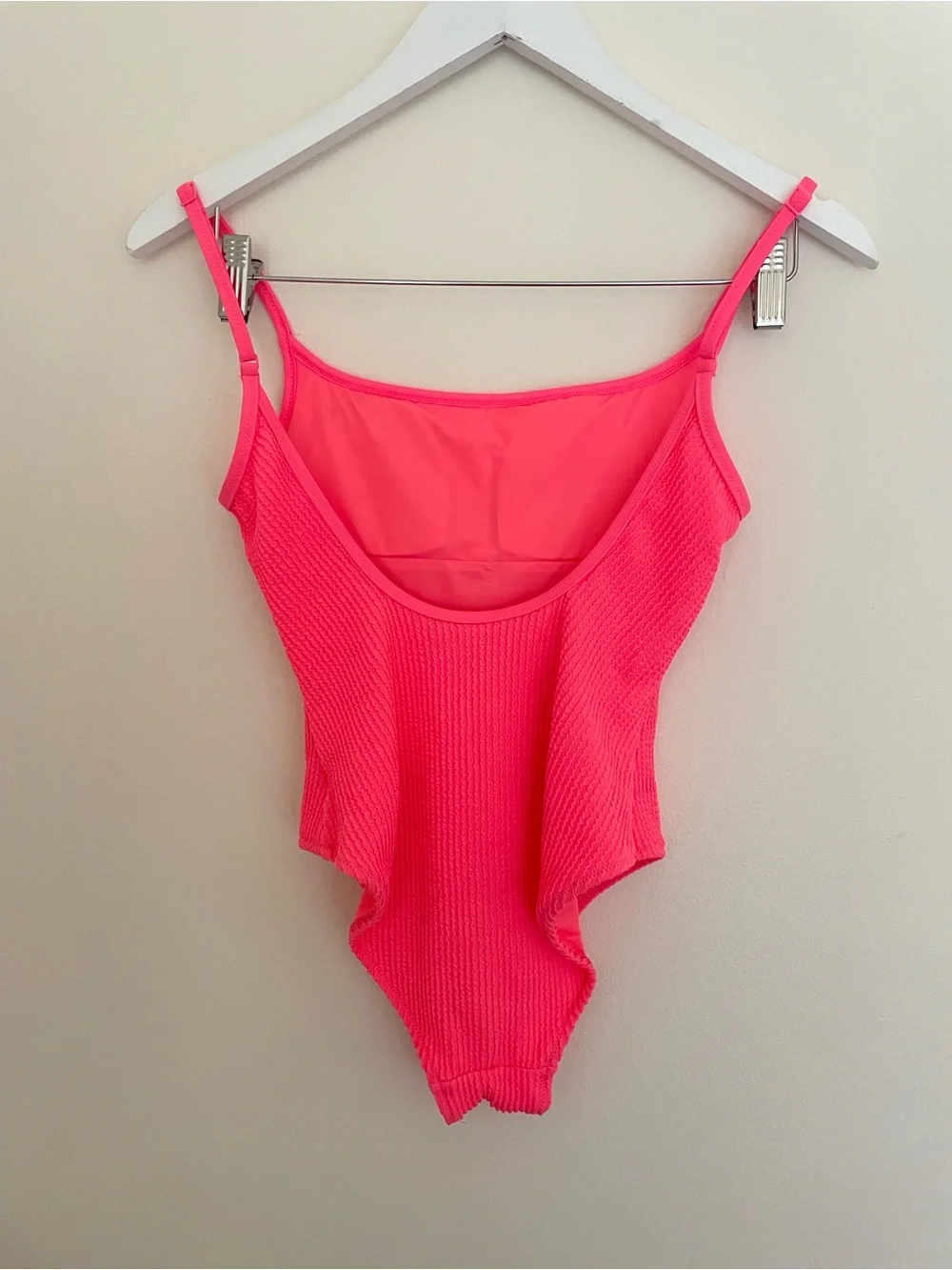 Aerie Crinkle Scoop One-Piece Swimsuit in Neon Coral Pink XS